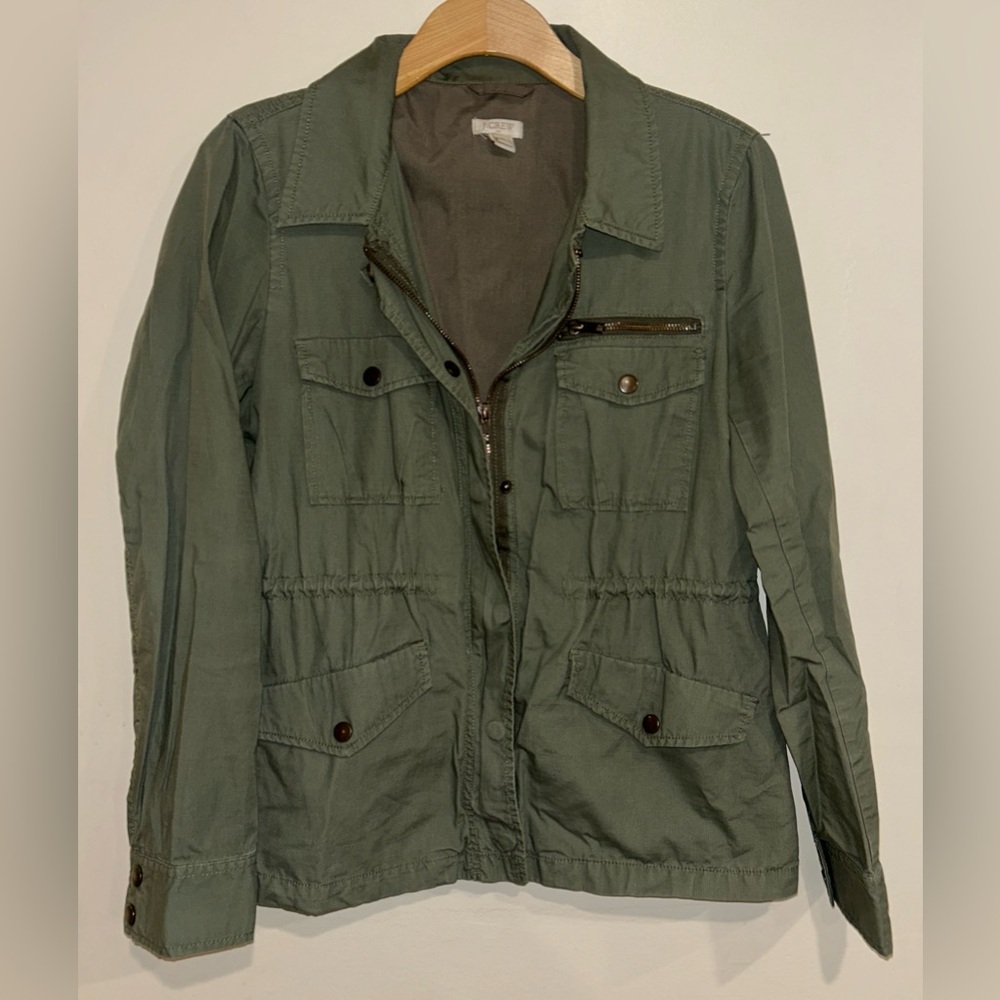J.Crew Utility Military Ripstop Jacket Green Womens Size Small Full Zip Size Med
